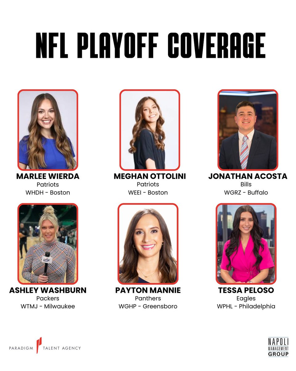 NapoliMGMT's tweet image. Who’s ready for the @NFL playoffs? Our clients are! Good luck to you all!🏈🎤📺