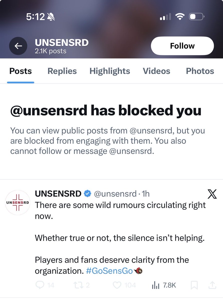 Blocked for saying we don’t need clarity over a stupid rumour ? 🤣🤣 youre so tough! #Sens