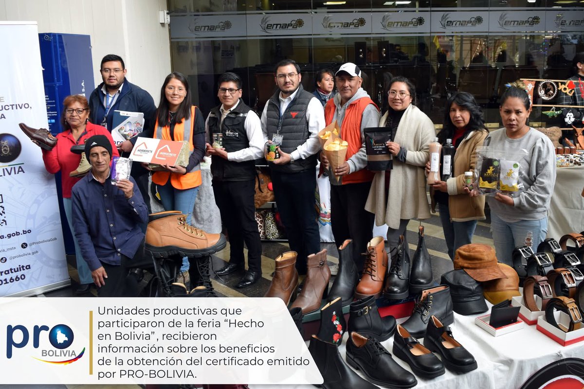 ProBoliviaGob's tweet photo. Unidades productivas que participaron de la feria “Hecho en Bolivia” recibieron información sobre los beneficios de la obtención del certificado emitido por PRO-BOLIVIA.
#ProBolivia
#HechoEnBolivia
#Bolivia
#Registrate https://t.co/bG1TGqTfTn