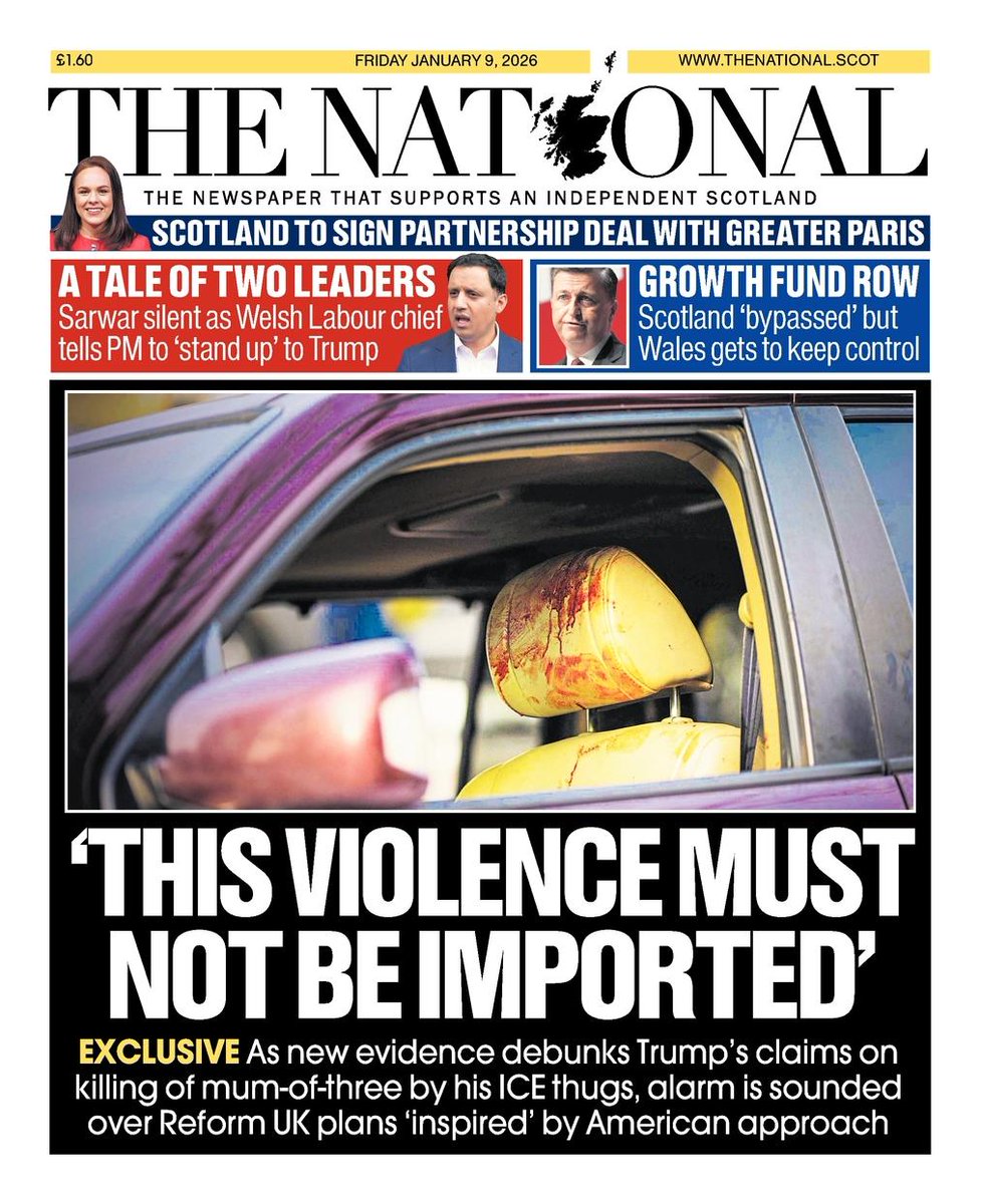 ScotNational's tweet image. Tomorrow's front page 📰

Alarm sounded over Reform UK plans 'inspired' by Trump's ICE thugs