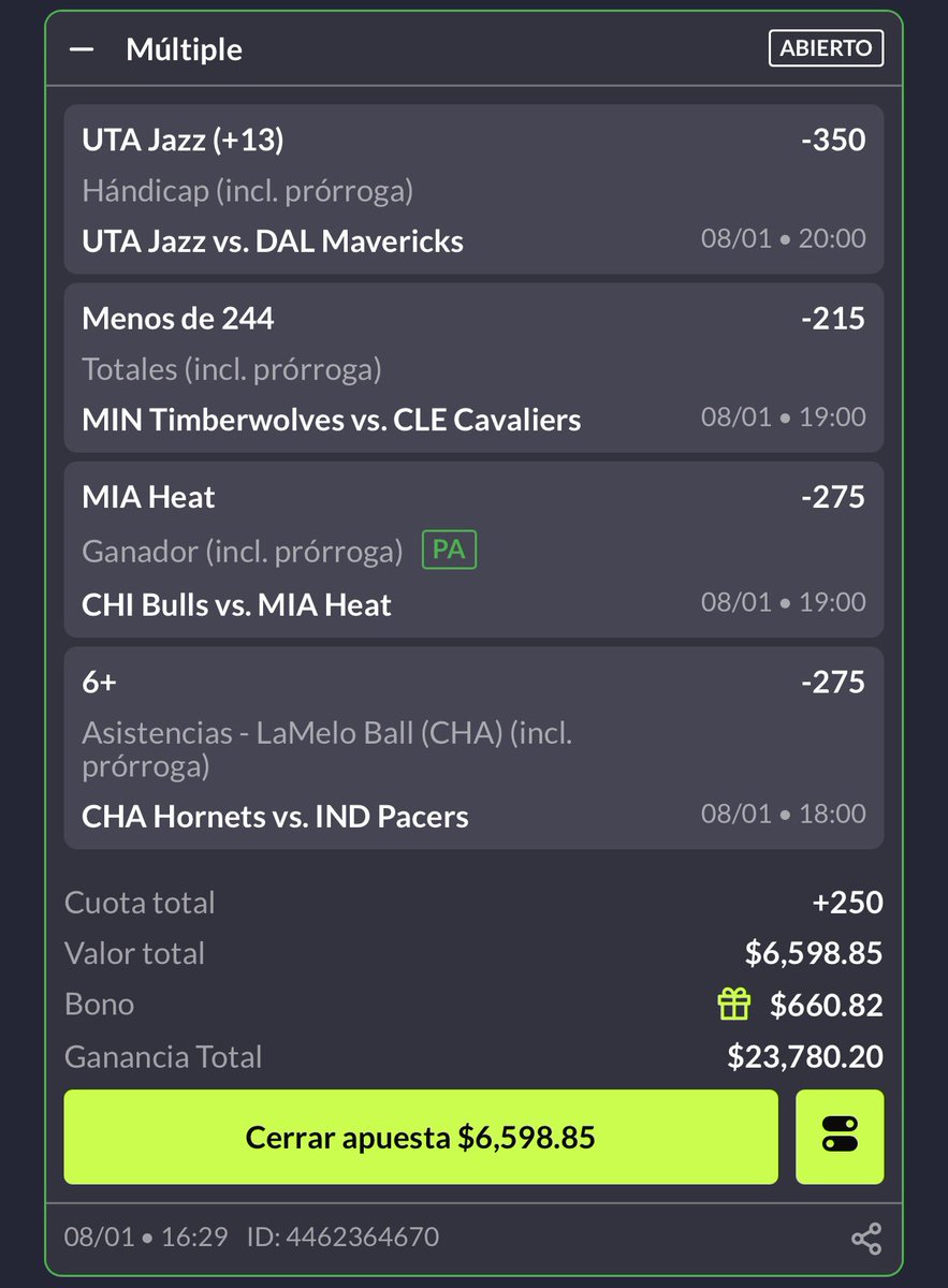 PARLAY +250 🥷🏻

Los primeros 20 comentarios se llevan el STAKE 10 💬❤️🫵