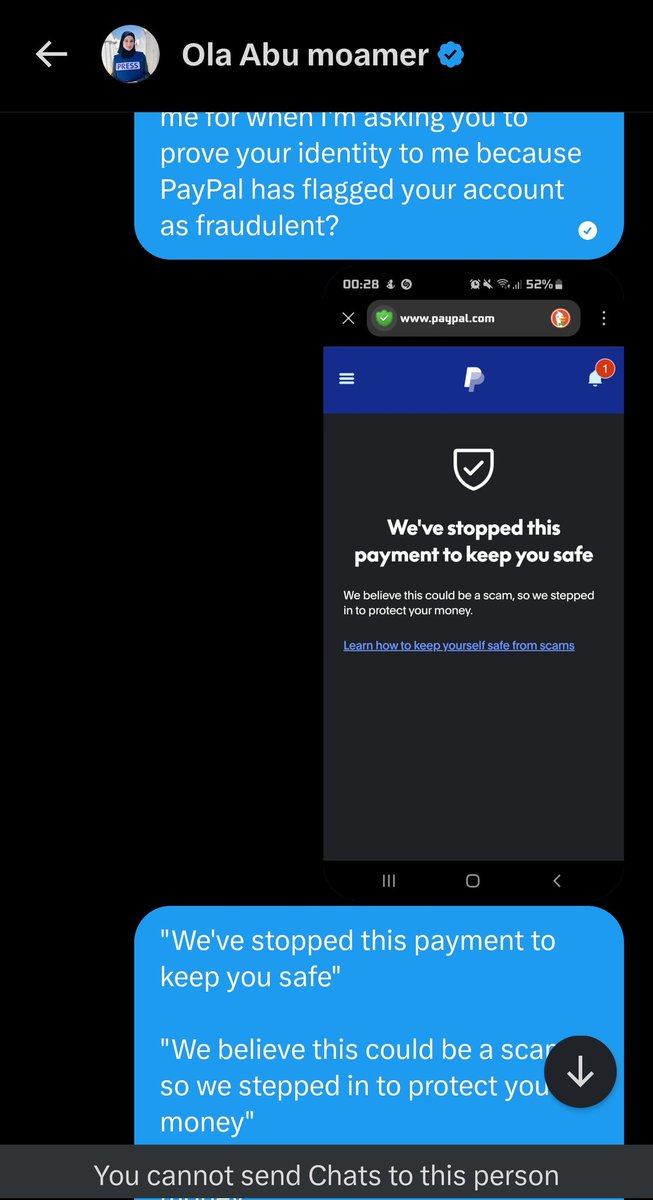 VIxen5166's tweet photo. This account is a SCAM. They have confessed to being from Africa, not Gaza, and immediately tried to refuse my help when I asked them to prove their identity. REPORT THIS ACCOUNT https://t.co/ZG00s62rDV