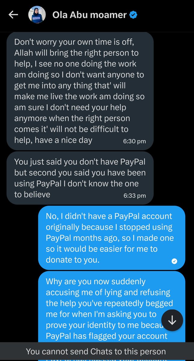 VIxen5166's tweet photo. This account is a SCAM. They have confessed to being from Africa, not Gaza, and immediately tried to refuse my help when I asked them to prove their identity. REPORT THIS ACCOUNT https://t.co/PhW8qQyqrC