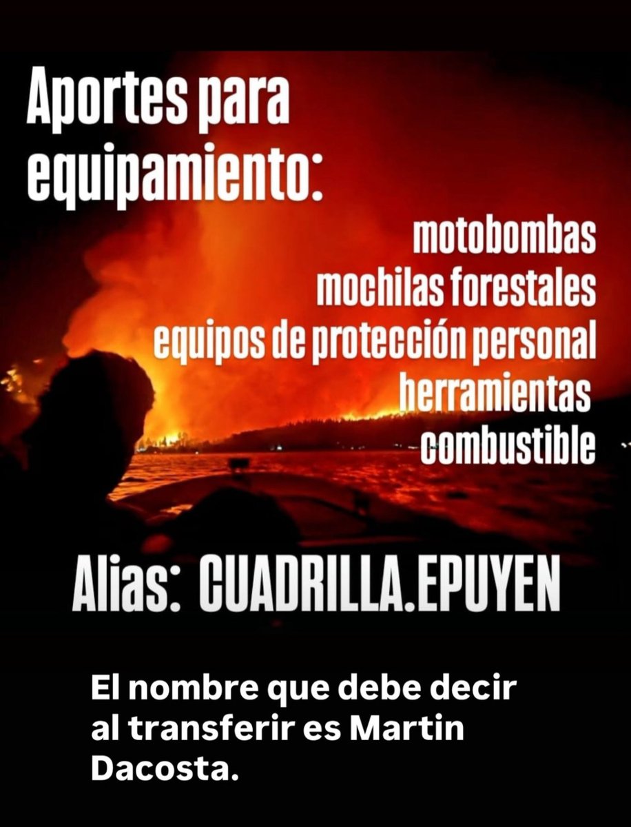 Amigxs, aporten lo que puedan, x favor. Es delicadísimo lo que está viviendo cada comunidad donde hoy continúan los incendios y devastador el post. A la gente sólo la ayuda la gente. Aunque no estemos ahí, nadie se salva solx y se trata de nuestra naturaleza entera.