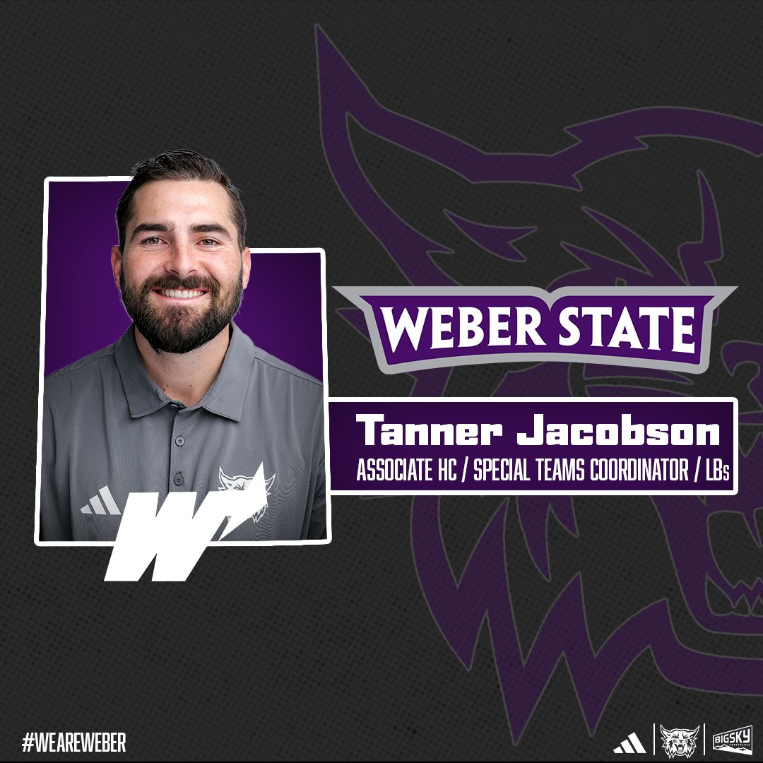 weberstatefb's tweet image. Tanner Jacobson is the new Associate Head Coach of Weber State football.

He will also be the Special Teams Coordinator and coach the WSU linebackers.

Welcome to Weber State @CoachJacobsonTJ 

📰: WeberStateSports.com 

#WeAreWeber