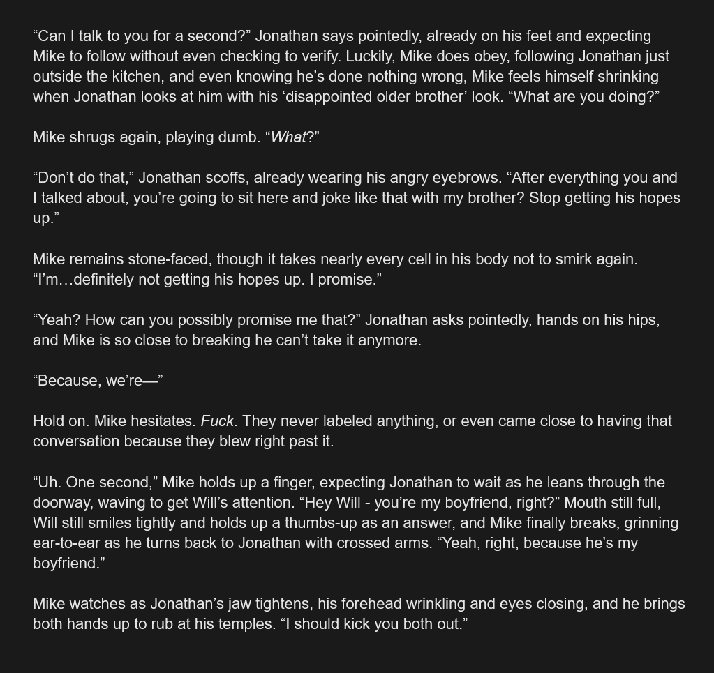 runedeer's tweet photo. the mike and jonathan interactions in this fic are k!lling me https://t.co/j1SDg5ioRB