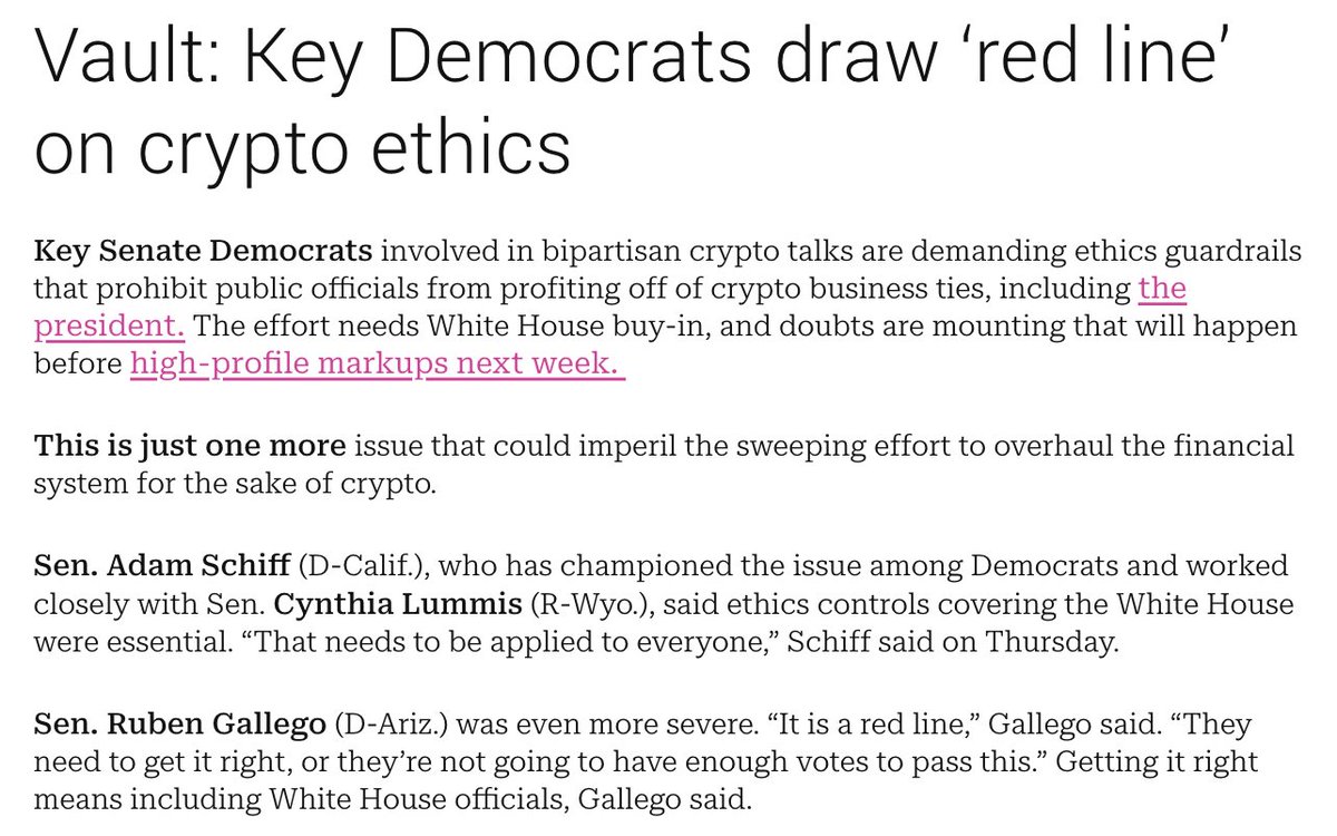 Crypto latest: Key Senate Democrats are drawing a 
