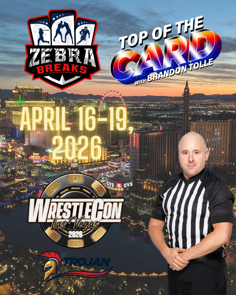TopofCard's tweet image. I am heading to Las Vegas!!
I'm proud to announce that Top Of The Card &amp;amp; Zebra Breaks will be at @wrestlecon April 16-19th, courtesy of @trojancollects!
Live Break Streams, Boxes, Pack, Singles &amp;amp; Who knows who might stop by for a Card Rip!
Cant wait to see everyone in Las Vegas…