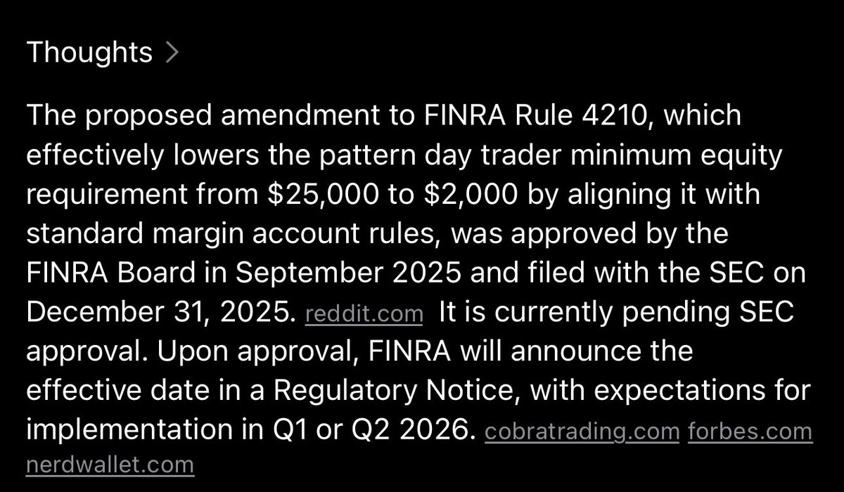 🚨 $2,000 Pattern Day Trade Rule approved. 

Coming Q1-Q2!

Talks