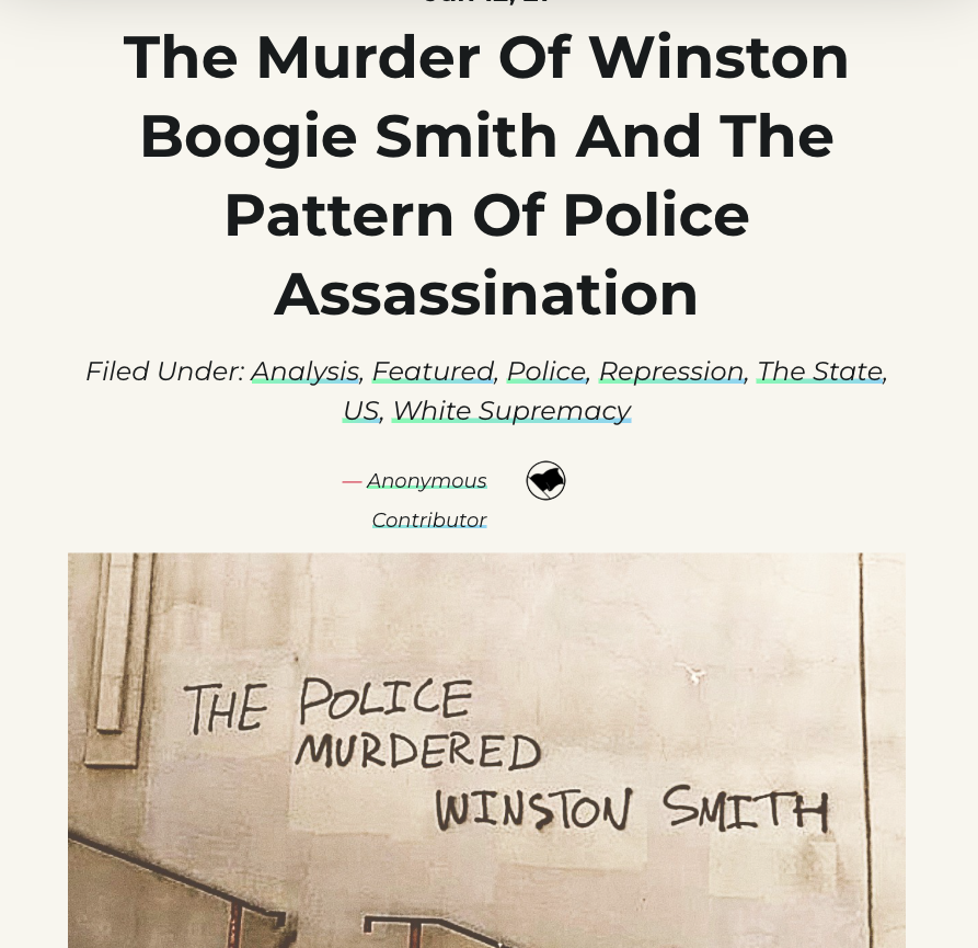 PplsCityCouncil's tweet photo. Winston Smith was assassinated after being boxed in by US Marshalls in a Minneapolis parking lot. He was targeted b/c he was a revolutionary.

Days later, Deona Marie was killed by a fascist speeding into a protest for Winston.

We must carry on these stories. Honor the martyrs. https://t.co/EnV65bly8b