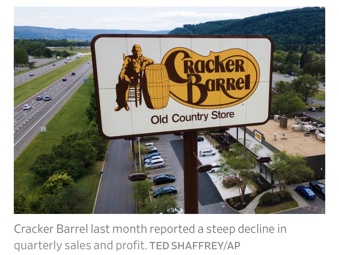 DiningbitesKat's tweet photo. The old-timer returns. Corporate does not.

Cracker Barrel lays off dozens of HQ staff targeting $25M in savings. https://t.co/eHT37LpxqB