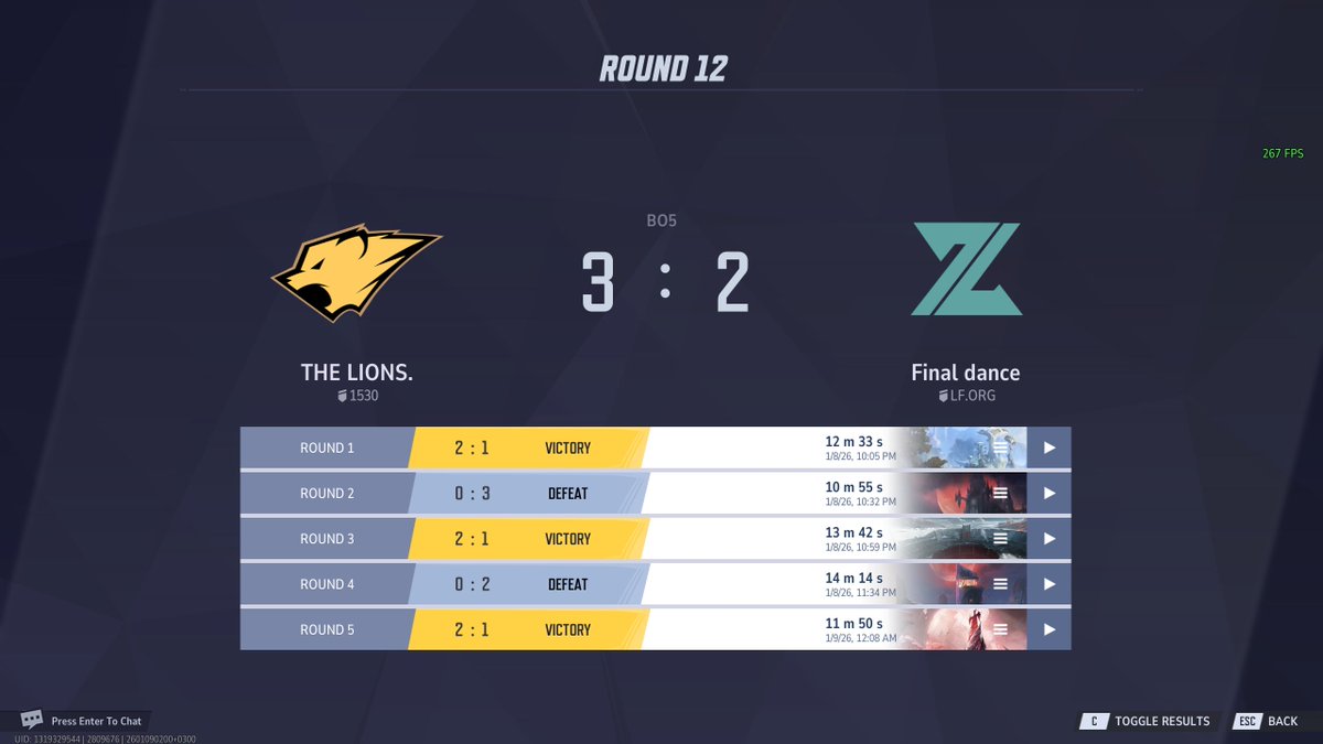 الحمدلله لك يارب انتصرنا اليوم على
<a href="/FinalDanceMR/">Final Dance</a>
ggs 3-2 مشكورين الرجال على مجهوداتهم الجميلة:
<a href="/TellerMR_/">Teller</a>
<a href="/Wealthy911/">Wealthy</a>
<a href="/Sattamfnbr/">Sattam</a>
<a href="/Kyuub1MR/">kyuubi</a>
<a href="/vRexOw/">Rex</a>
<a href="/abusultan503/">ابو سلطان</a>
<a href="/0xDen1s/">Denis</a>
<a href="/RagnaroK8305/">Ragna</a>