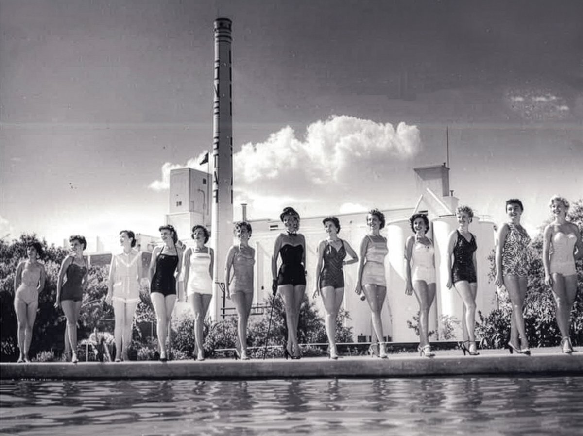 TracesofTexas's tweet image. Traces of Texas reader O.G. Lonestar was so nice as to send in this 1954 photo of bathing beauties at the Lone Star brewery in San Antonio for an event called Aqua Cade.  I don't have any idea what Aqua Cade was but, judging from this one photo, I think I would have liked to…