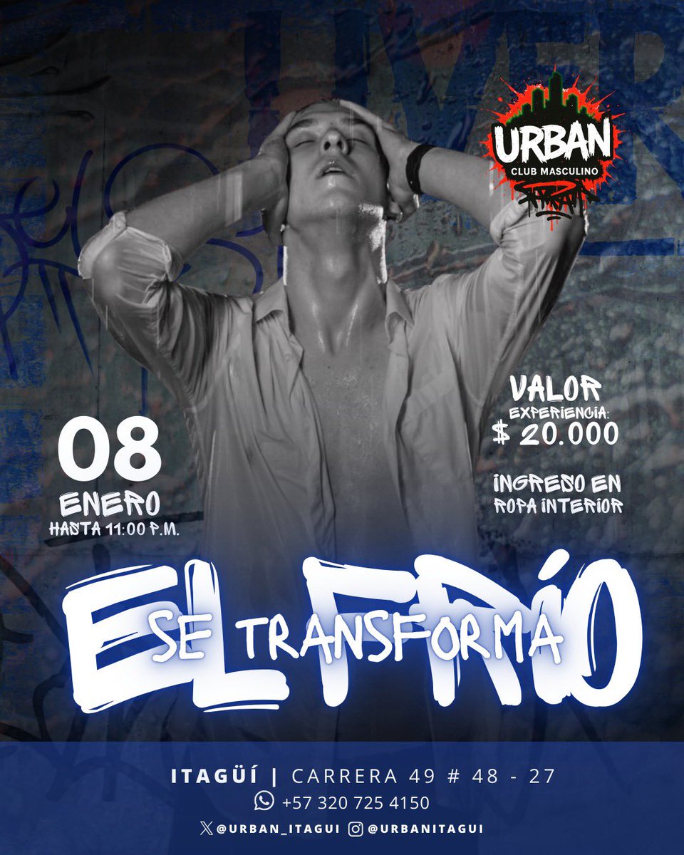 El jueves y su clima… se transforma 🔥

Lo que empieza en tu mente, acá se vive con el cuerpo.

🕚 Hasta las 11:00 p.m.
💥 $20.000 | Ingreso en ropa interior

chudai wataaaa

@batelosmedellin <a href="/grindrmedelli11/">grindrmedellin</a> @encuentrogaymed @eventosgaymed

#UrbanClub #ClubMasculino #Itagui