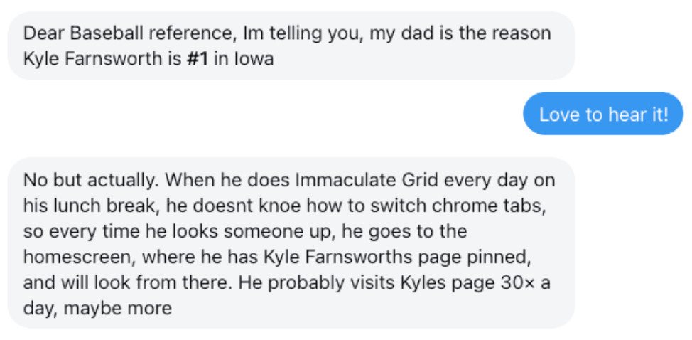So the Kyle Farnsworth/Iowa mystery might have been just been solved with a DM someone sent to Baseball Reference! 🕵️‍♂️😂