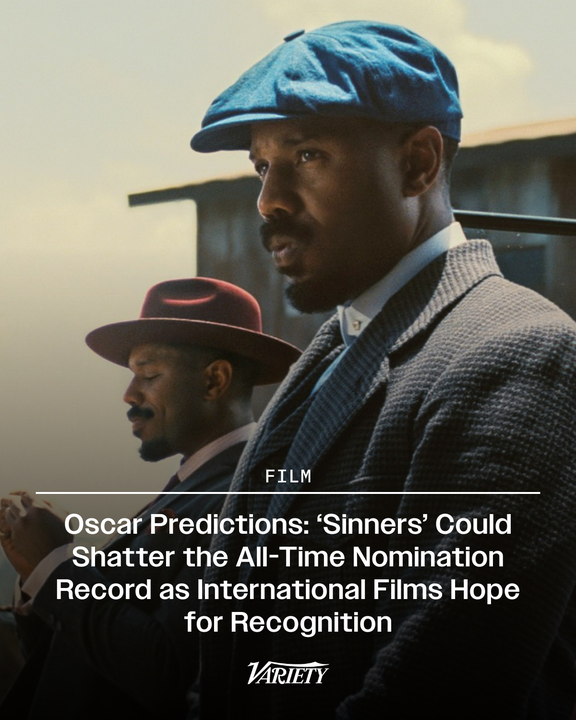 Variety's tweet image. “Sinners” is currently projected by @ByClaytonDavis to land 15 Oscar nominations — a total that would eclipse the Academy’s all-time record held by “All About Eve,” “Titanic” and “La La Land.” variety.com/lists/2026-osc…