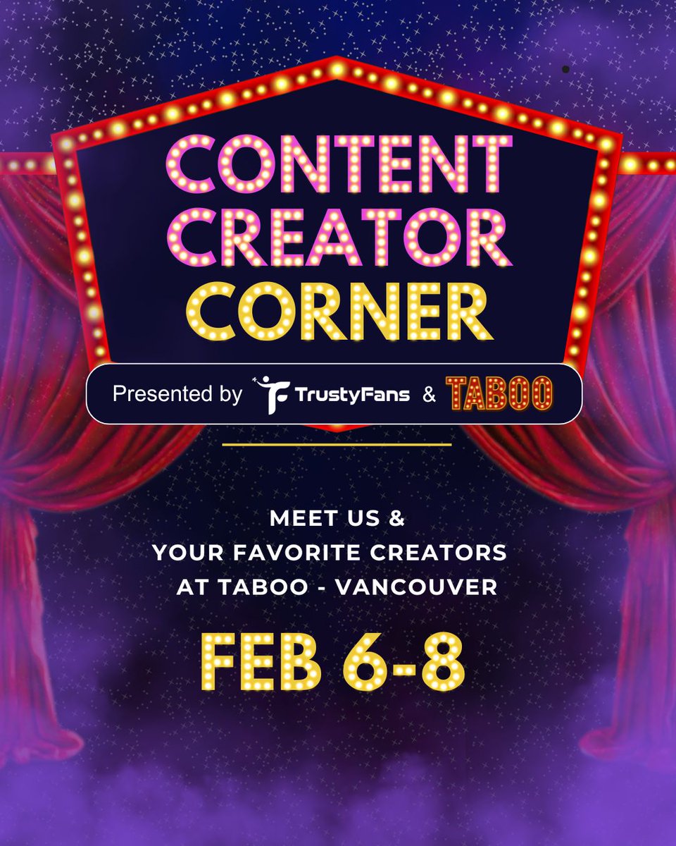 🎉 BIG ANNOUNCEMENT: TrustyFans is officially hitting the road! We'll be at Taboo - Vancouver next month, and we're doing it in style!

We're bringing the FIRST EVER Content Creator Corner to life with <a href="/thetabooshow/">The Taboo Show</a> and an amazing group of creators (check out the comments)! If