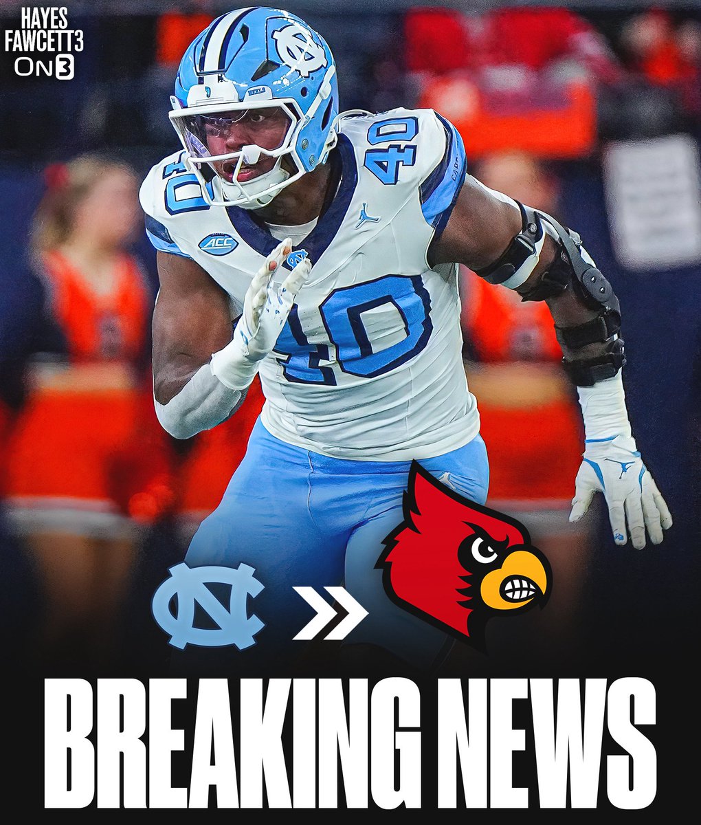 Hayesfawcett3's tweet image. BREAKING: North Carolina transfer EDGE Tyler Thompson has Committed to Louisville, his agent tells @On3Sports

The 6’4 245 EDGE totaled 26 tackles, 7 sacks, 8 TFL, &amp;amp; 2 FF in 2025

Earned an 85.0 PFF Grade (highest on team) &amp;amp; was 4th in the ACC in sacks

on3.com/transfer-porta…