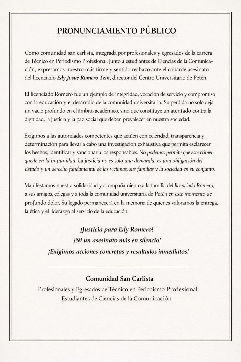 el_resumen_'s tweet photo. #CUDEP Organizaciones sociales y estudiantes universitarios de Petén, condenan el asesinato del director de Centro Universitario de Petén, Edy Romero. https://t.co/IXuI6eT7Eu