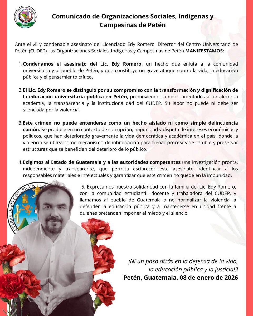 el_resumen_'s tweet photo. #CUDEP Organizaciones sociales y estudiantes universitarios de Petén, condenan el asesinato del director de Centro Universitario de Petén, Edy Romero. https://t.co/IXuI6eT7Eu