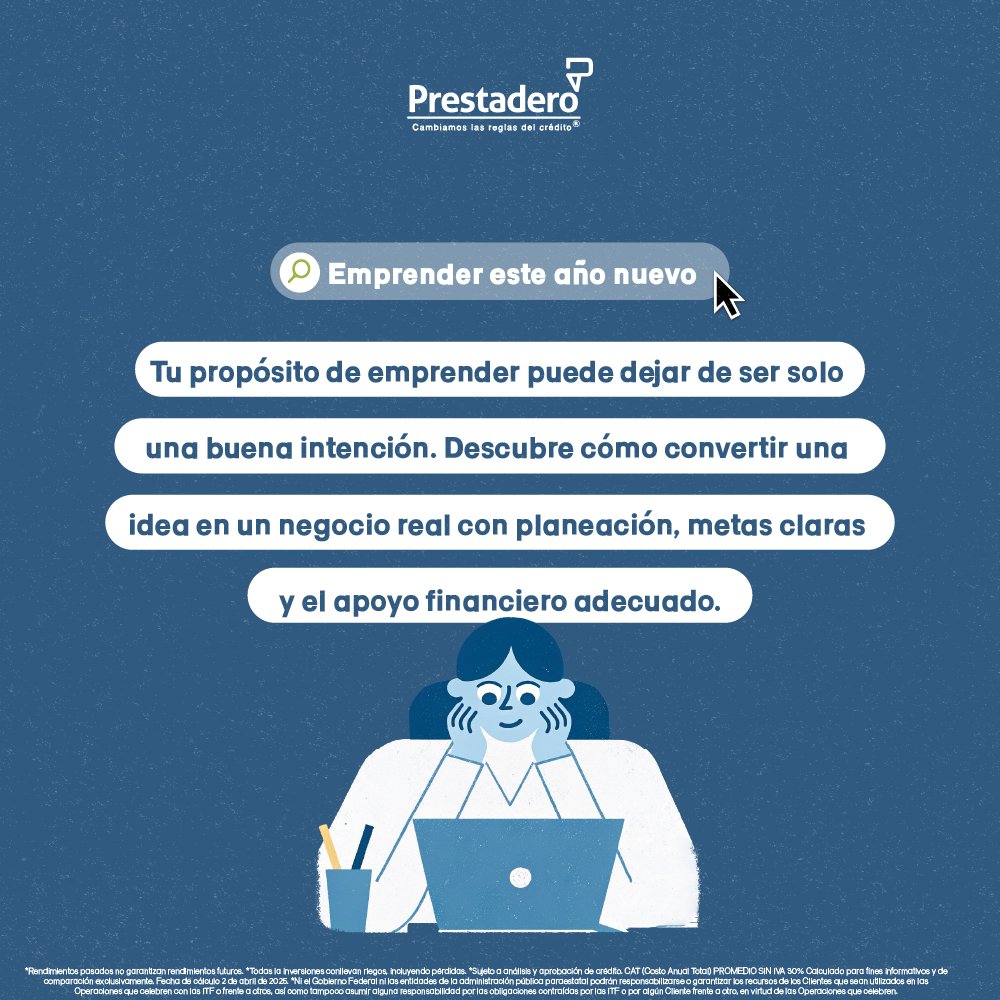 Este año, tu propósito de emprender puede dejar de ser solo una buena intención. Descubre cómo convertir una idea en un negocio real con planeación, metas claras y el apoyo financiero adecuado. Lee más en nuestro blog: blog.prestadero.com/emprender-este…