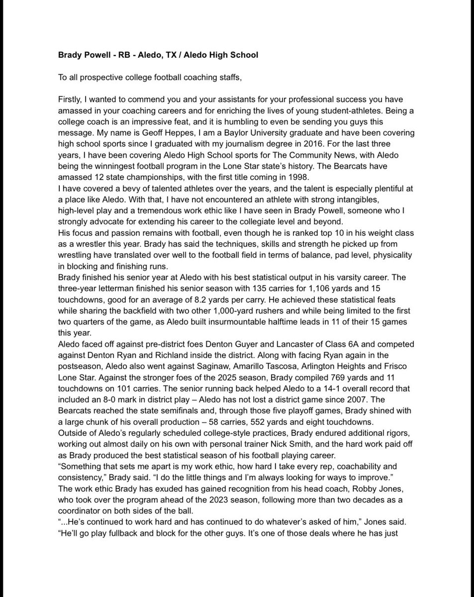 Bradybullpowell's tweet image. Thank you so much @LGH3 for this amazing write up!! Means a lot to me and looking forward to seeing where my future home will be!!

@ocrobbyjones @thecoach777 @RecruitAledo @TXRecruits @TXTopTalent @On3Recruiting @Recruit_DFW @Nick_Smith21_ @Rivals  @MichaelWoosley @Prep2Play…