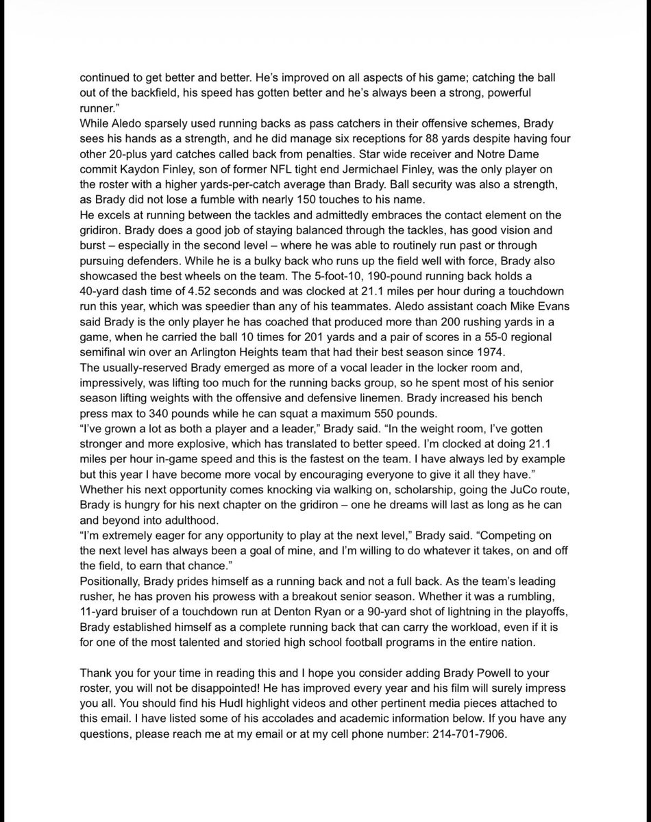 Bradybullpowell's tweet image. Thank you so much @LGH3 for this amazing write up!! Means a lot to me and looking forward to seeing where my future home will be!!

@ocrobbyjones @thecoach777 @RecruitAledo @TXRecruits @TXTopTalent @On3Recruiting @Recruit_DFW @Nick_Smith21_ @Rivals  @MichaelWoosley @Prep2Play…