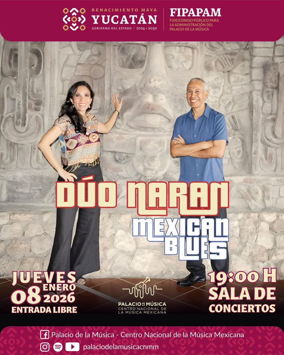 Dúo Naran en la Sala de Conciertos del Centro Nacional de la Música Mexicana - Palacio de la Música 🎶
Entrada libre.