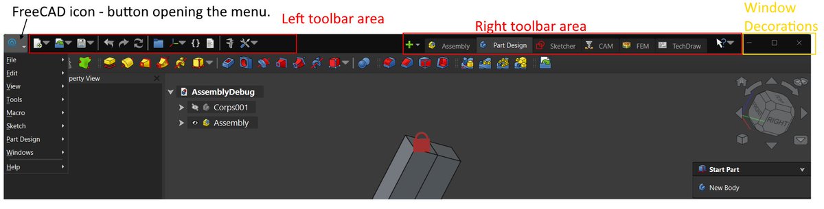 FreeCADNews's tweet image. #FreeCAD #feature in the pipeline
The UI will gain more screen real-estate as the title bar will soon be optional. This benefits the rising number of smaller devices running FreeCAD; makes the UX more efficient and further customizable.
Props paddlestroke!
github.com/FreeCAD/FreeCA…