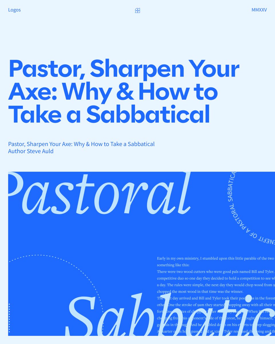 Logos's tweet image. Pastor, are you swinging a dull axe?

A pastoral sabbatical isn't a vacation. It's a strategic time to sharpen your life and ministry gifts. Pause the endless chopping and take time to sharpen your axe.

Read More: logos.com/grow/min-pasto…