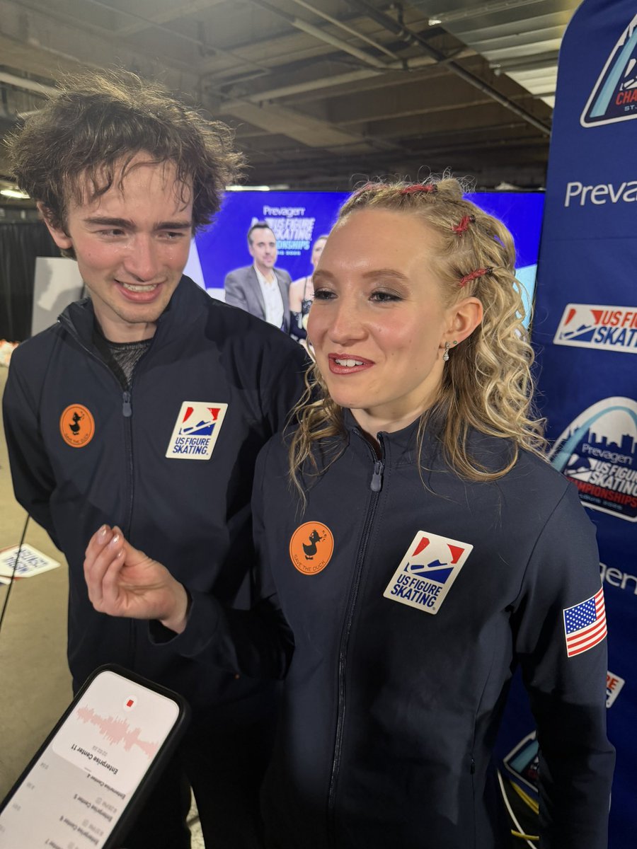 goldenskate's tweet image. Eva Pate and Logan Bye dazzled in their rhythm dance set to “Enter Sandman” by Metallica and “Thunderstruck” by AC/DC and pocketed 73.54 points. They received level fours on their twizzles but only level twos for the midline step sequence. 

Logan: It’s probably the best we have…