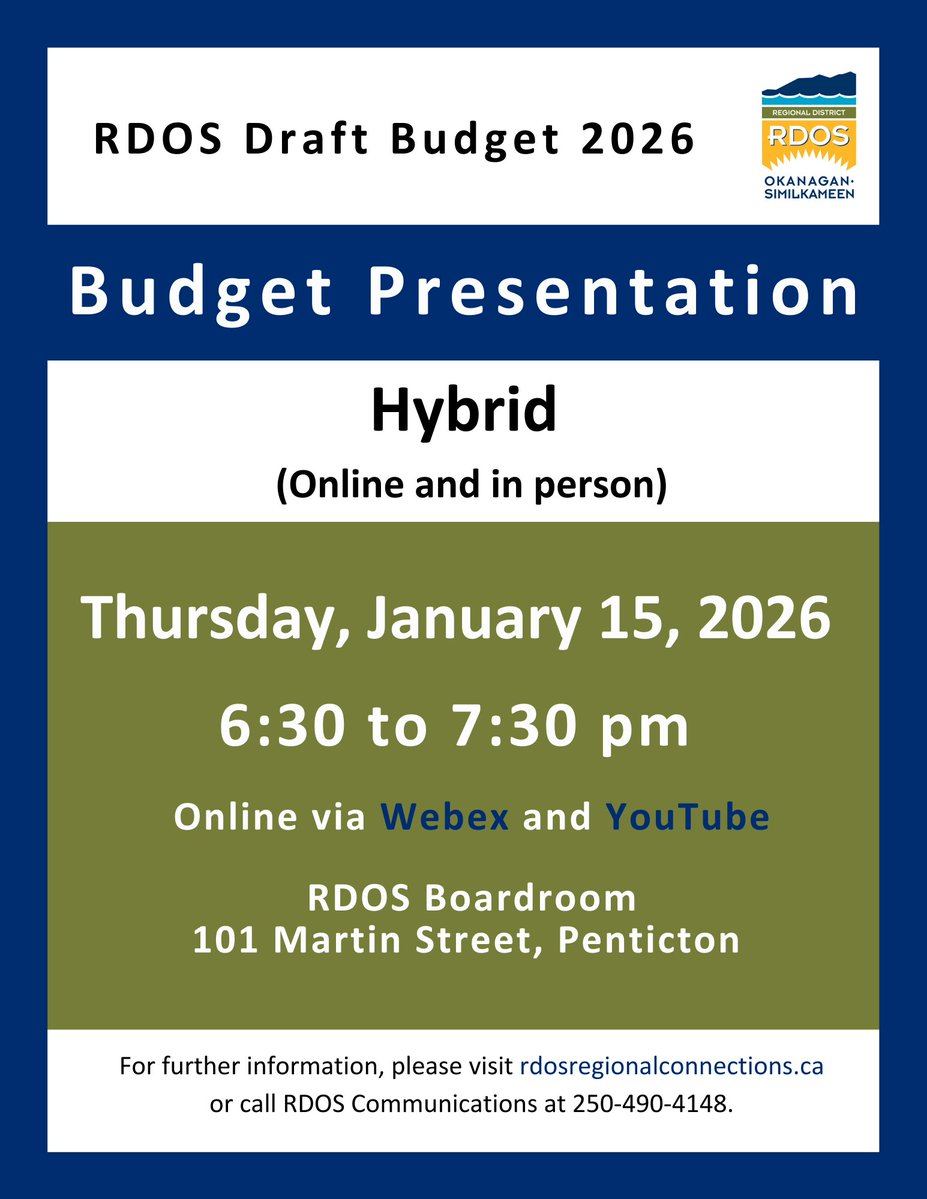 RDOSinfo's tweet image. RDOS draft budget receives first reading

Click the link to view the information release: rdos.bc.ca/newsandevents/…

Click the link to view RDOS Draft Budget 2026: pub-rdos.escribemeetings.com/Meeting.aspx?I…