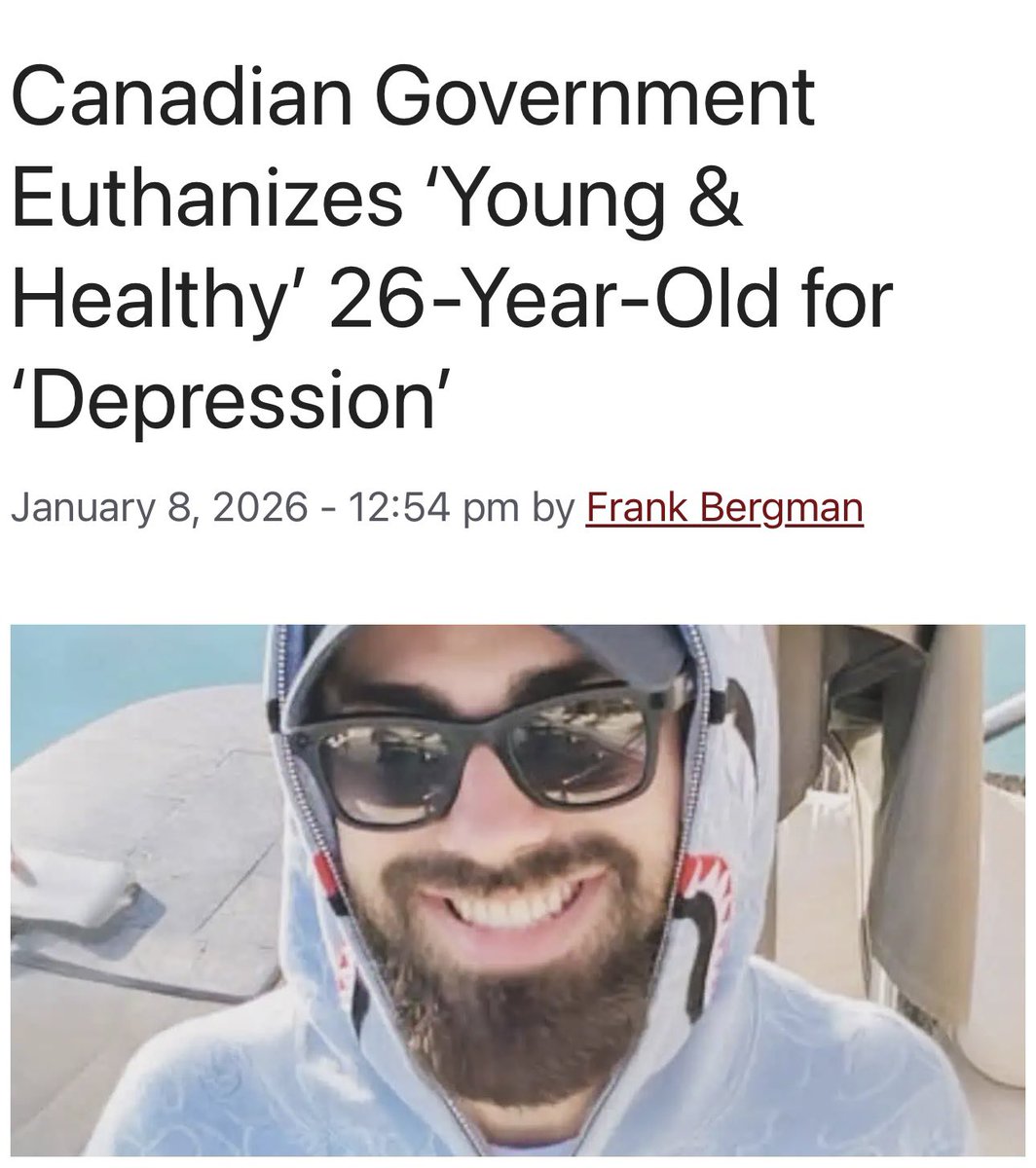 toobaffled's tweet image. Canada’s euthanasia regime has claimed yet another young life after a 26-year-old man suffering from depression was euthanized by the government’s assisted death program, despite previously being rejected for the lethal injection by a doctor who said he was too “young and…