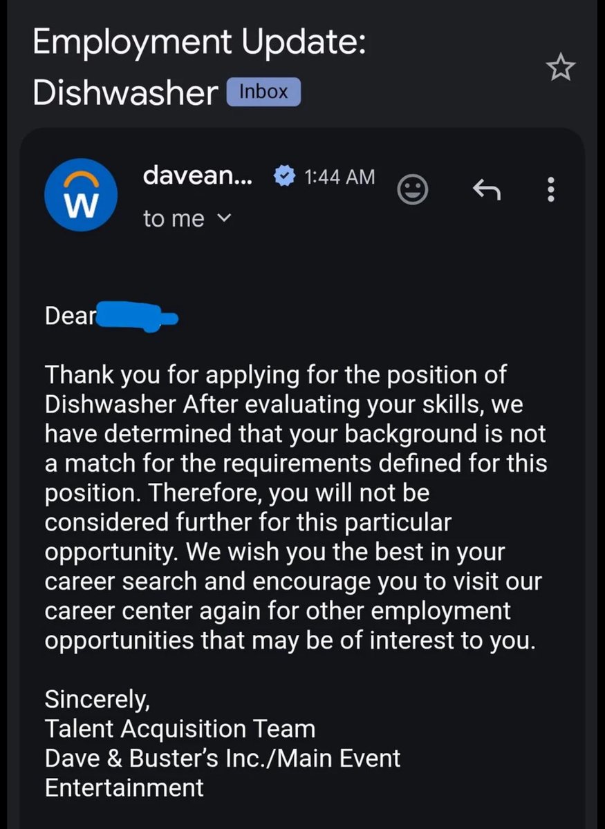 Job market so bad that you need to apply for dishwasher roles through Workday
