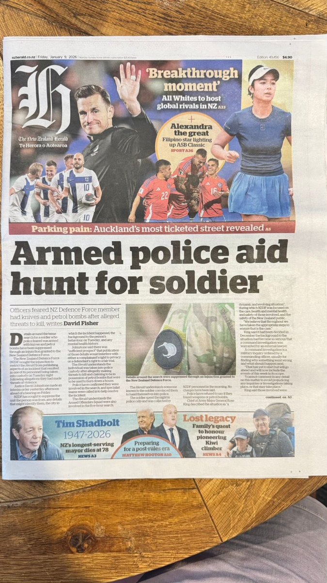 DYANCASTILLEJO's tweet photo. Alex Eala splashed all over New Zealand newspapers. ❤️🇵🇭📰

In a few minutes, Alex will be on back on center court against WTA #52 Magda Linette for the ASB Classic QF. The two have faced each other 2x before where Magda has won both matches (Nottingham 2025, Abu Dhabi 2024) https://t.co/j3ww324a4F