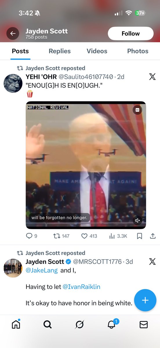 MsEntropy's tweet image. Big surprise. The guy in the Minneapolis video screaming about “the plan” and how “we executed one of you [commies]” is a white supremacist. 

Note the antisemitism, white genocide rhetoric, and the video from National Revival (an Insta ‘Patriot’ account that “follows the light…