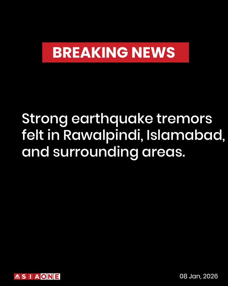 AsiaOne_News's tweet photo. Strong Earthquake Tremors Felt in Rawalpindi, Islamabad, And Surrounding Areas.

#AsiaOne #Englishnews #asiaonenews #BreakingNews #islamabad #Rawalpindi #surroundingareas https://t.co/Ut1TjYnMfA