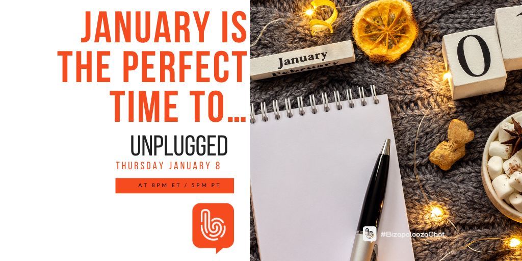 Bizapalooza's tweet image. What mindset are you taking into the new year? 

TONIGHT on #BizapaloozaChat UNPLUGGED

👉 January is the perfect time to… 

Join us on Thursday, 1/8 at 8pmET/5pmPT! 

#NewYearGoals #plans #goalsetting #mindfulness #reflection