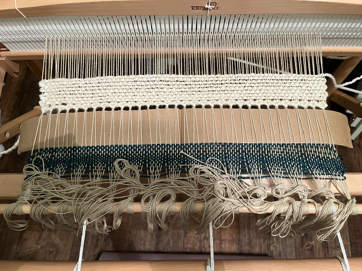AlaskaOutpost's tweet image. Finally re-assembled my loom. Got it warped and laid down the foundation of a new project. Managed to get this new tapestry edge stitched as well. Feels so good to be weaving again. Gorgeous winter sunset to boot! A good day.
