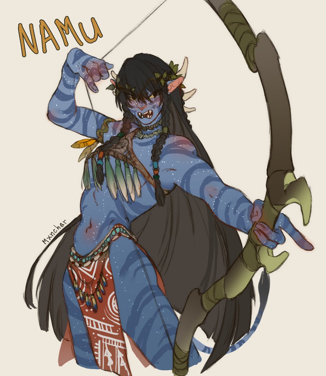 Ahora, ¡les presento a Namu!, la hermana de alma de mi personaje Yawntu. Es una guerrera fiera, ¡cuidado con los colmillos!

#avatar #AvatarFireAndAsh #oc