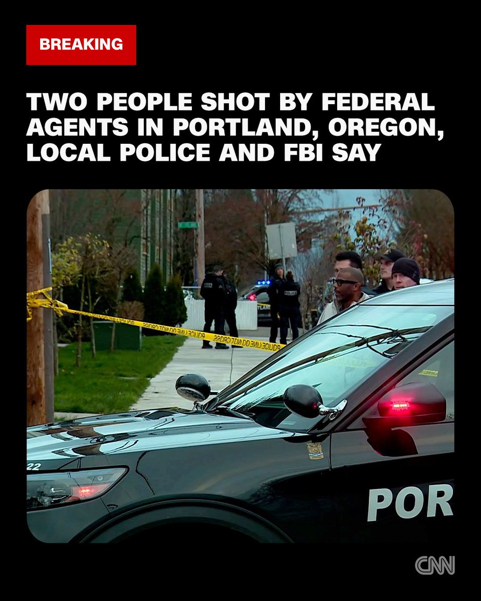 cnnbrk's tweet image. Two people are hospitalized after being shot by federal agents, Portland police said. The FBI said Customs and Border Protection agents were involved. cnn.it/4ptFZk4