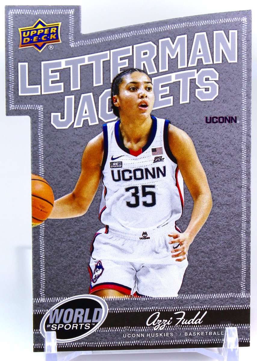 CDB_SportsCards's tweet photo. 2025 Upper Deck World of Sports Azzi Fudd Letterman Jackets #LJ-FU (RC) #UConn https://t.co/x4wxV9QXak