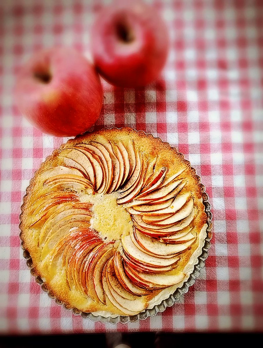 今季初登場❇の【りんごのノルマンディータルト🍎】
とっても香ばしく焼き上がりました～🎵
さくさくの練りパイ生地に香ばしいアーモンドクリーム
スライスして焼き上げた🍎の表面にアプリコットソース
あったかいお飲み物とご一緒にいかがでしょうか😊🎵