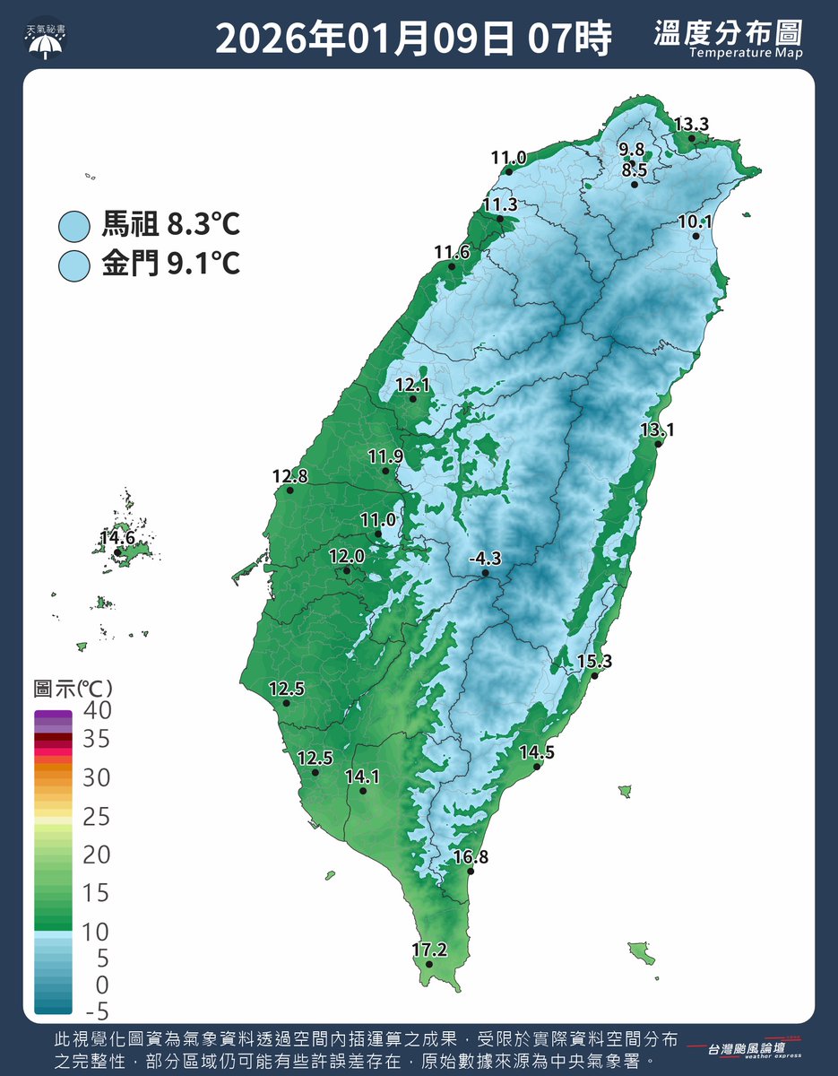 ❄️ปีนี้ไต้หวันหนาวจัด วันนี้อุณหภูมิยังดิ่งลงต่อเนื่อง หลายพื้นที่ต่ำ 10 องศาเซลเซียส

🔵พื้นราบต่ำสุด 5.4 องศาเซลเซียส ยอดเขาต่ำสุด -4.3องศาเซลเซียย

🇹🇼ไทเปวันนี้ 10-18 องศาเซลเซียส และคาดว่าอุณหภูมิไม่เกิน 20 องศายาวๆไปจนถึง 15 ม.ค.นี้

ใครไปช่วงนี้เครื่องกันหนาวจัดเต็มได้เลยยย