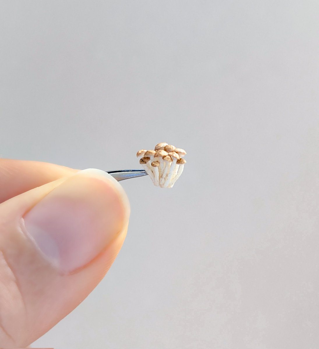 固めた刺繍糸だけで作ったぶなしめじがめっちゃぶなしめじすぎて、自分でもびっくりしてる…