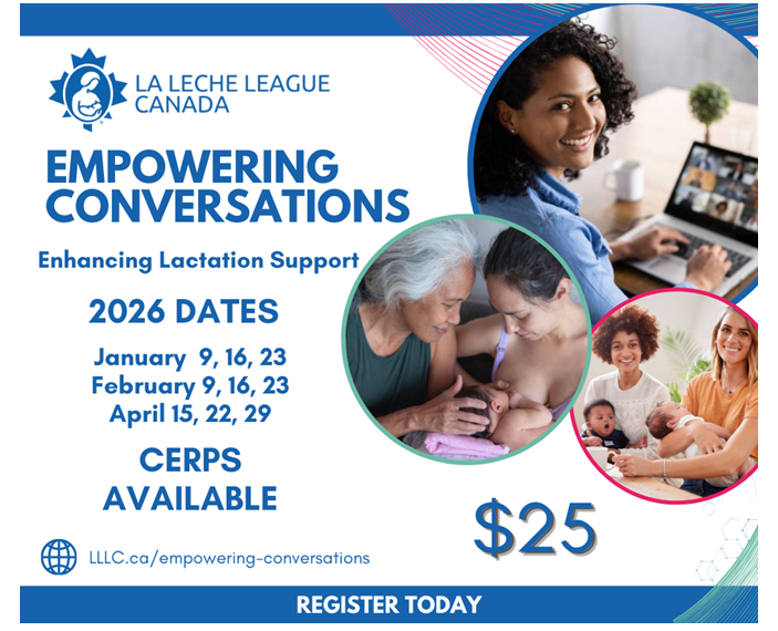 There is still space available in the upcoming Empowering Conversations course, a highly practical, skills-based workshop designed for IBCLCs, public health nurses, healthcare providers, community workers, &amp; peer supporters.

Special Offer: $25 
6 CERPs
lllc.ca/empowering-con…