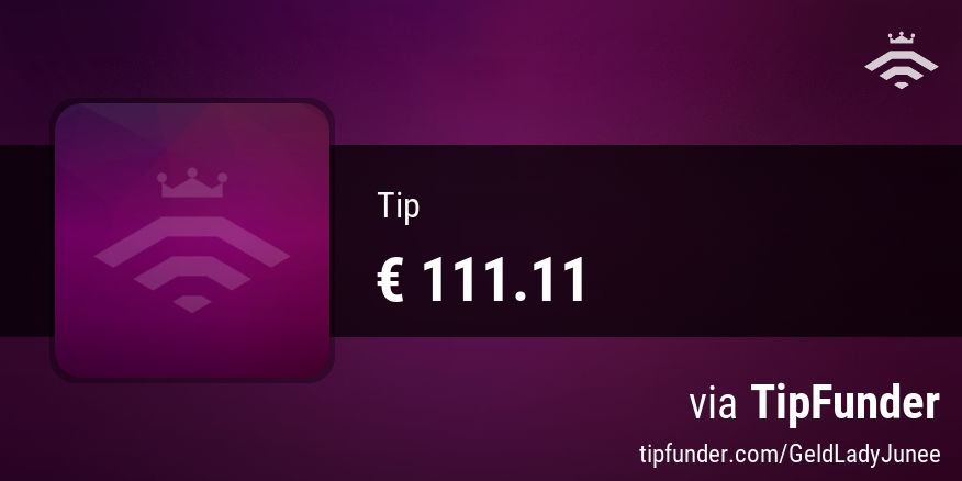 PayJunee's tweet image. I just received a new tip of € 111.11 from my tiplist!
Can I count on yours too?
Show your support at tipfunder.com/GeldLadyJunee via @tipfunder