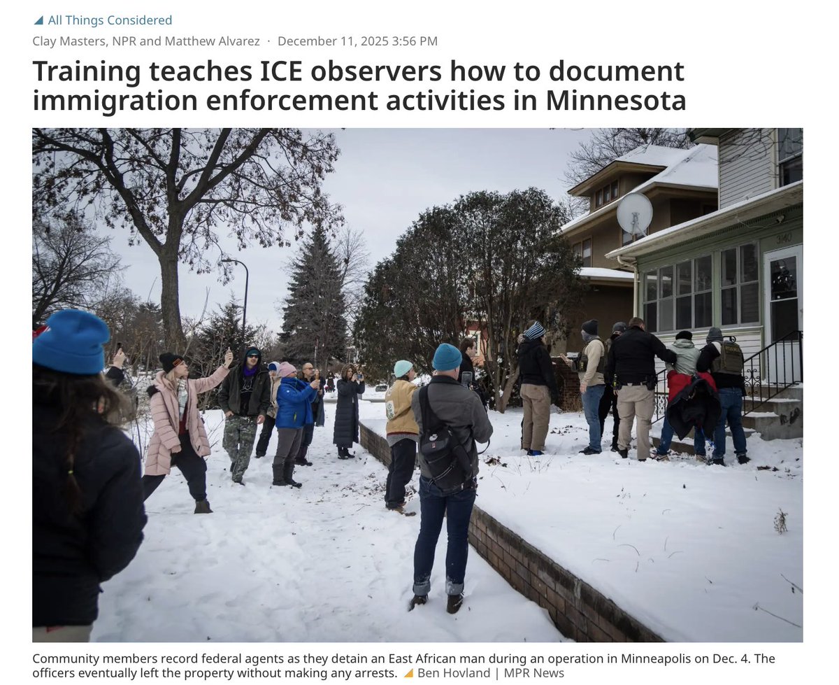 LauraPowellEsq's tweet image. In recent months, Minnesota Public Radio has run a series of stories encouraging people to engage in monitoring of ICE activities. These actions by local activists have led to an escalation of tensions that culminated in the unfortunate death of Renee Good, who reportedly