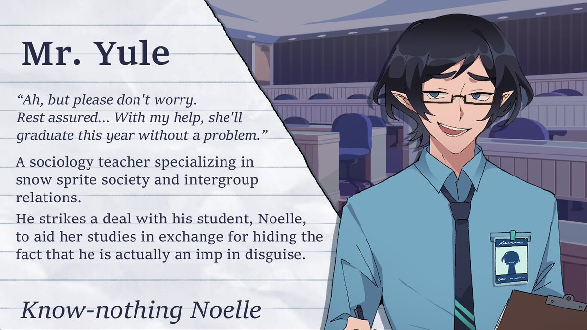 CATSiXgames's tweet image. Introducing Mr. Yule! Perfectly ordinary teacher who only wants the best for his students. Surely! 😈

#nogoodnoelle #knownothingnoelle