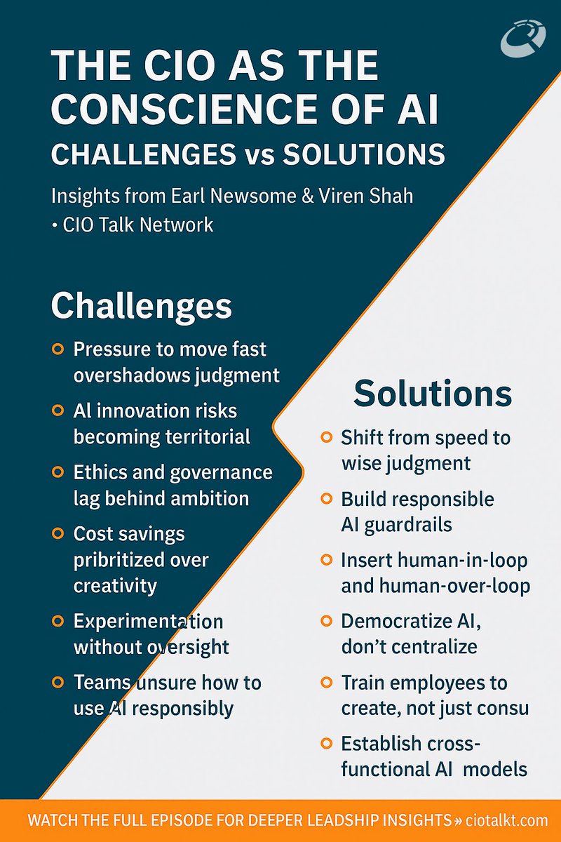 Speed without judgment becomes risk.

As AI adoption accelerates, the CIO’s role is shifting from enablement to stewardship: guardrails, human oversight, and responsible scale.

#ResponsibleAI #CIOLeadership #AIandTrust #CIOTalkNetwork